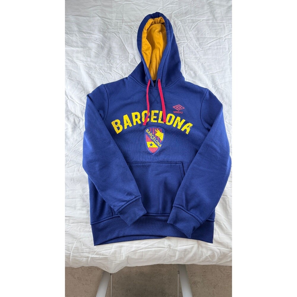 Umbro FC Barcelona Hoodie Men's Size M Blue Yellow Soccer Football Pullover